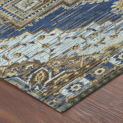 10' X 14' Navy Blue And Linen Oriental Washable Indoor Outdoor Area Rug HomeRoots