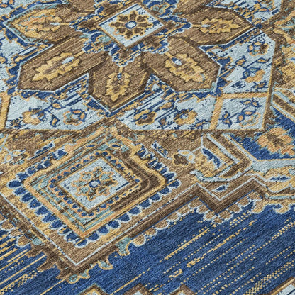 10' X 14' Navy Blue And Linen Oriental Washable Indoor Outdoor Area Rug HomeRoots