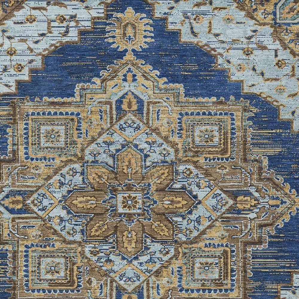 10' X 14' Navy Blue And Linen Oriental Washable Indoor Outdoor Area Rug — view 6