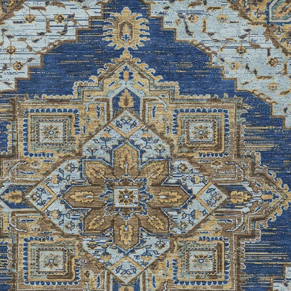 10' X 14' Navy Blue And Linen Oriental Washable Indoor Outdoor Area Rug HomeRoots