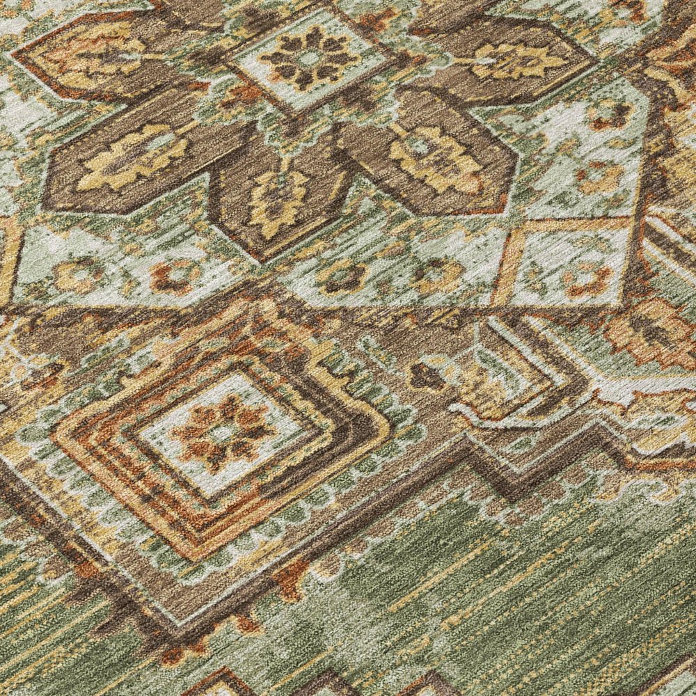 8' Olive Green And Blue Round Oriental Washable Indoor Outdoor Area Rug — view 3