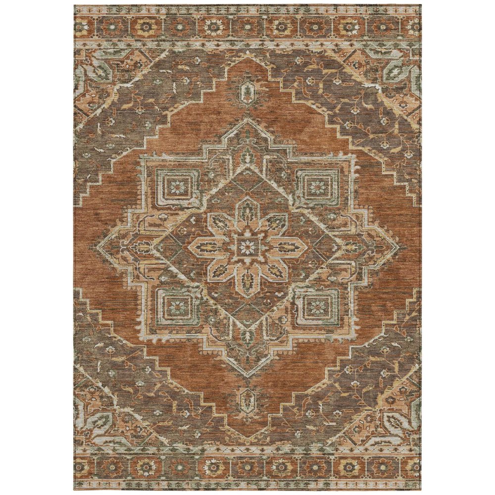 8' X 10' Orange And Aqua Oriental Washable Indoor Outdoor Area Rug HomeRoots