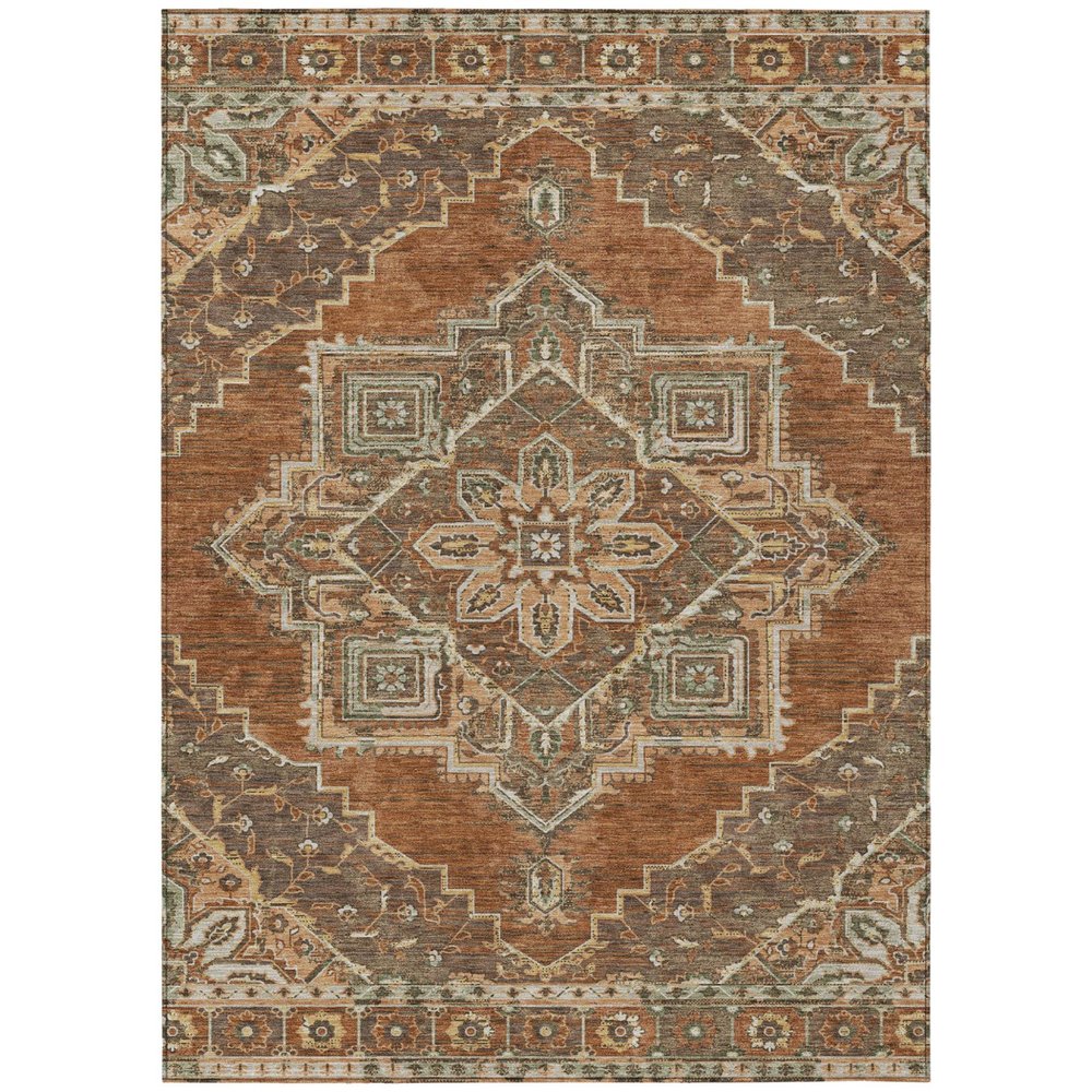 8' X 10' Orange And Aqua Oriental Washable Indoor Outdoor Area Rug HomeRoots