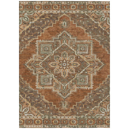 8' X 10' Orange And Aqua Oriental Washable Indoor Outdoor Area Rug HomeRoots