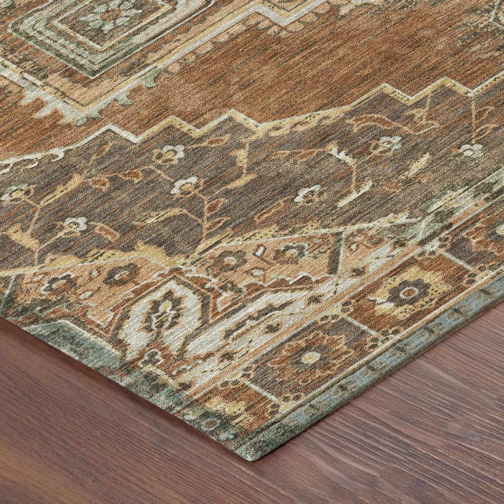 8' X 10' Orange And Aqua Oriental Washable Indoor Outdoor Area Rug HomeRoots
