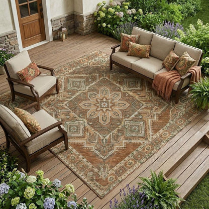 8' X 10' Orange And Aqua Oriental Washable Indoor Outdoor Area Rug HomeRoots