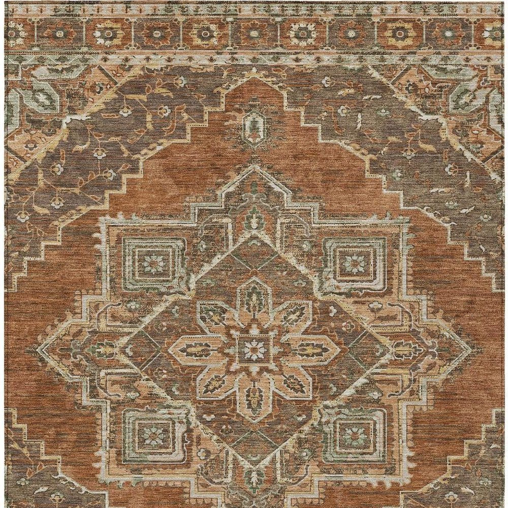 8' X 10' Orange And Aqua Oriental Washable Indoor Outdoor Area Rug — view 6