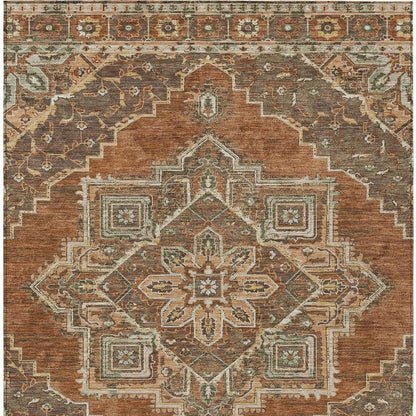 8' X 10' Orange And Aqua Oriental Washable Indoor Outdoor Area Rug HomeRoots