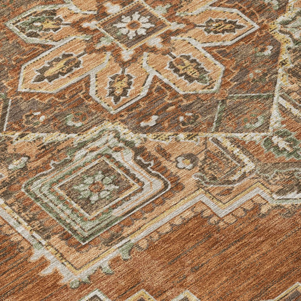 10' X 14' Orange And Aqua Oriental Washable Indoor Outdoor Area Rug — view 3
