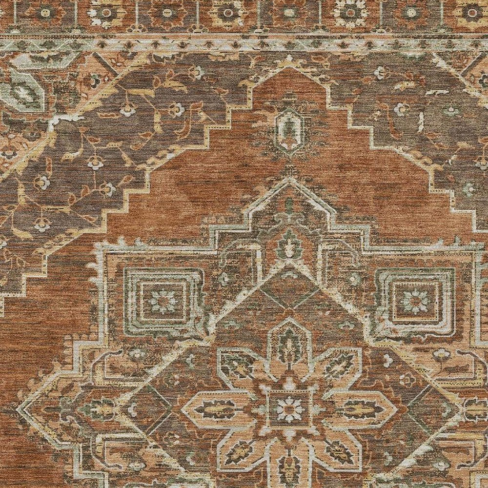 10' X 14' Orange And Aqua Oriental Washable Indoor Outdoor Area Rug HomeRoots