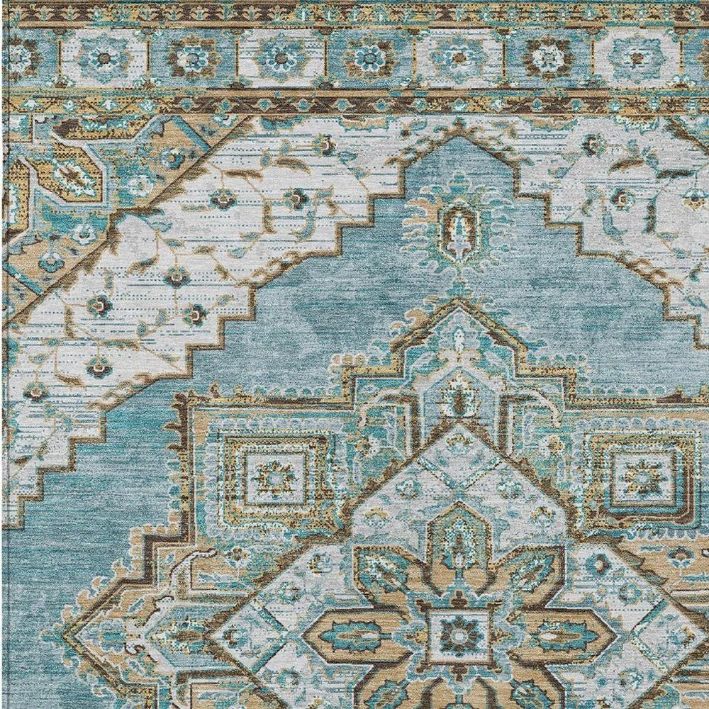 5' X 8' Teal Blue And Graphite Oriental Washable Indoor Outdoor Area Rug — view 6