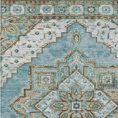 5' X 8' Teal Blue And Graphite Oriental Washable Indoor Outdoor Area Rug HomeRoots