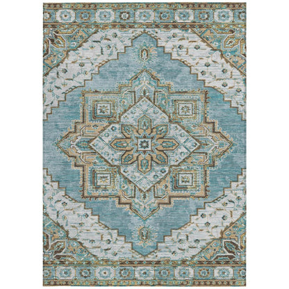 8' X 10' Teal Blue And Graphite Oriental Washable Indoor Outdoor Area Rug HomeRoots