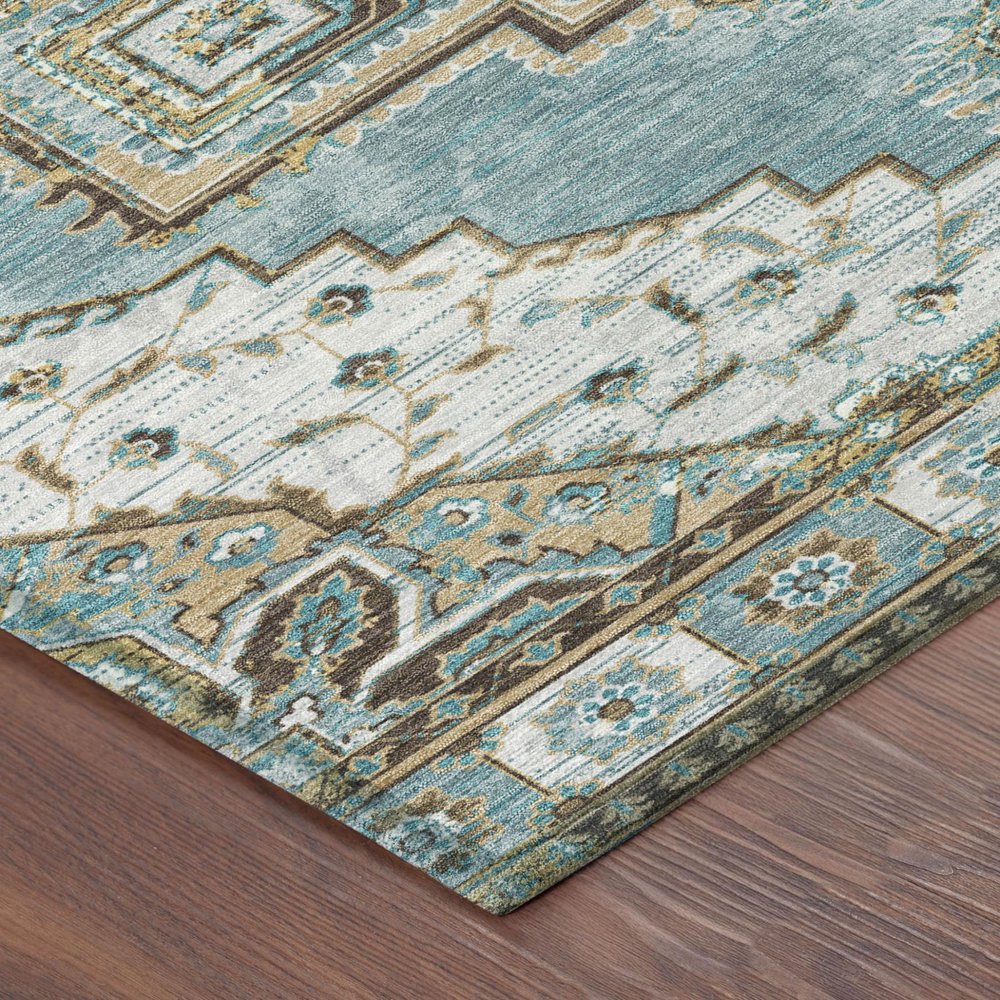 8' X 10' Teal Blue And Graphite Oriental Washable Indoor Outdoor Area Rug — view 2