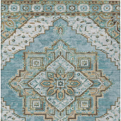 8' X 10' Teal Blue And Graphite Oriental Washable Indoor Outdoor Area Rug HomeRoots