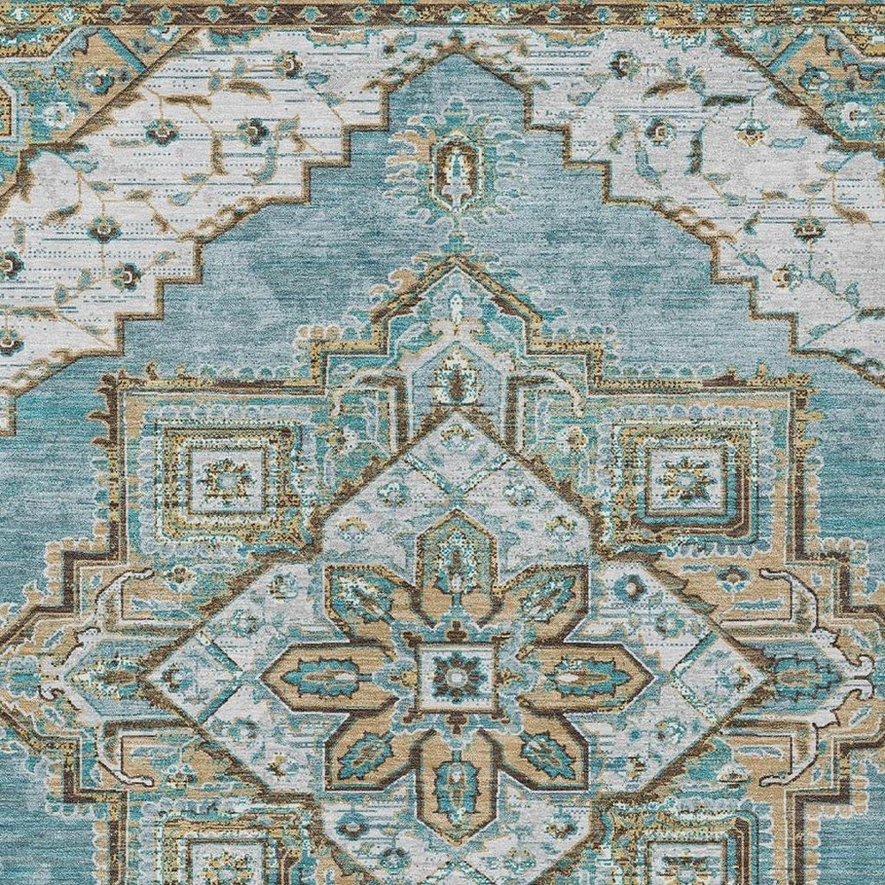 10' X 14' Teal Blue And Graphite Oriental Washable Indoor Outdoor Area Rug — view 6