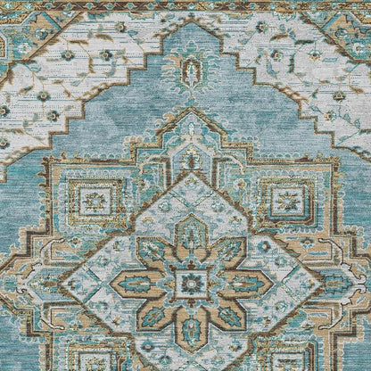 10' X 14' Teal Blue And Graphite Oriental Washable Indoor Outdoor Area Rug HomeRoots