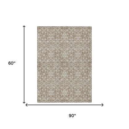 5' X 8' Beige And Khaki Oriental Washable Indoor Outdoor Area Rug HomeRoots