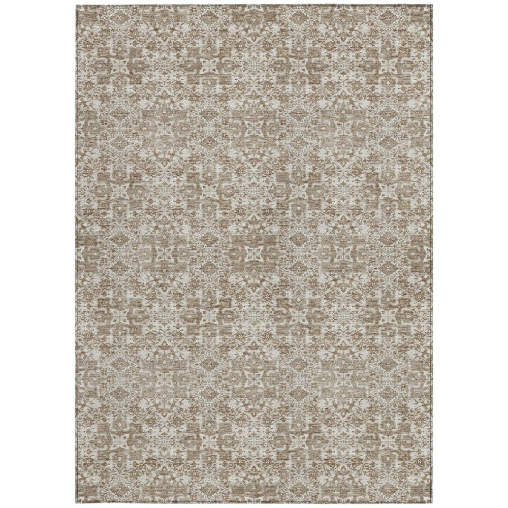 5' X 8' Beige And Khaki Oriental Washable Indoor Outdoor Area Rug HomeRoots