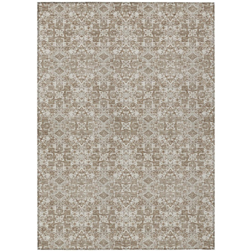 5' X 8' Beige And Khaki Oriental Washable Indoor Outdoor Area Rug HomeRoots