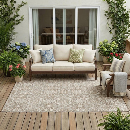 5' X 8' Beige And Khaki Oriental Washable Indoor Outdoor Area Rug HomeRoots