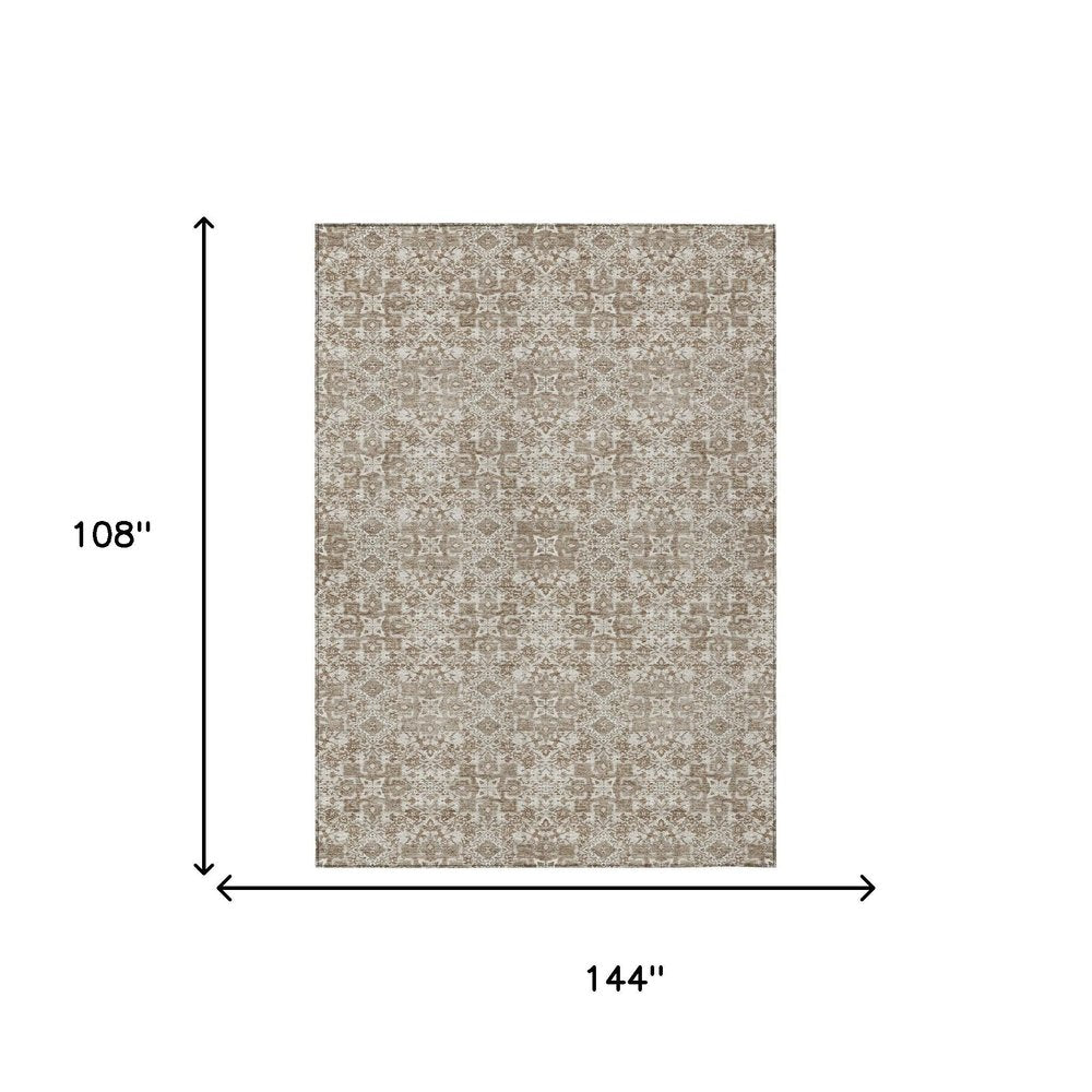 9' X 12' Beige And Khaki Oriental Washable Indoor Outdoor Area Rug HomeRoots