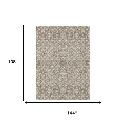 9' X 12' Beige And Khaki Oriental Washable Indoor Outdoor Area Rug HomeRoots