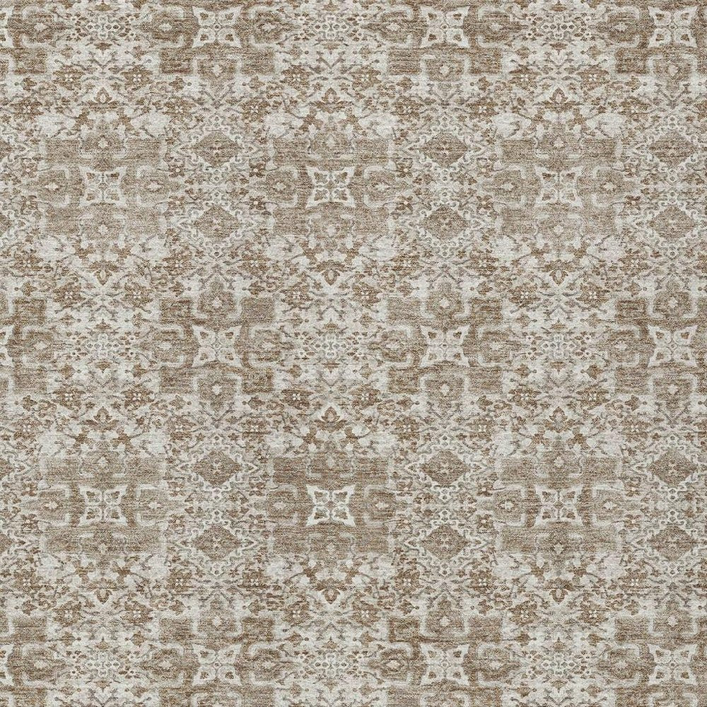 9' X 12' Beige And Khaki Oriental Washable Indoor Outdoor Area Rug — view 6