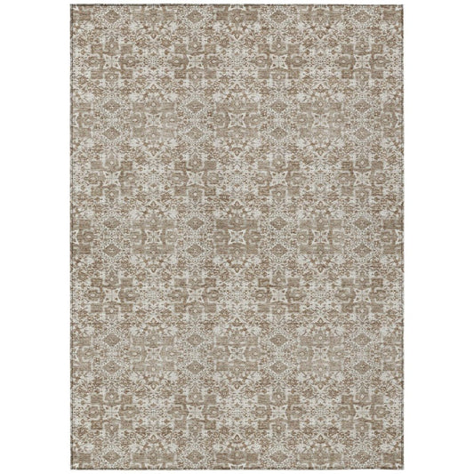 10' X 14' Beige And Khaki Oriental Washable Indoor Outdoor Area Rug