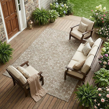 10' X 14' Beige And Khaki Oriental Washable Indoor Outdoor Area Rug HomeRoots