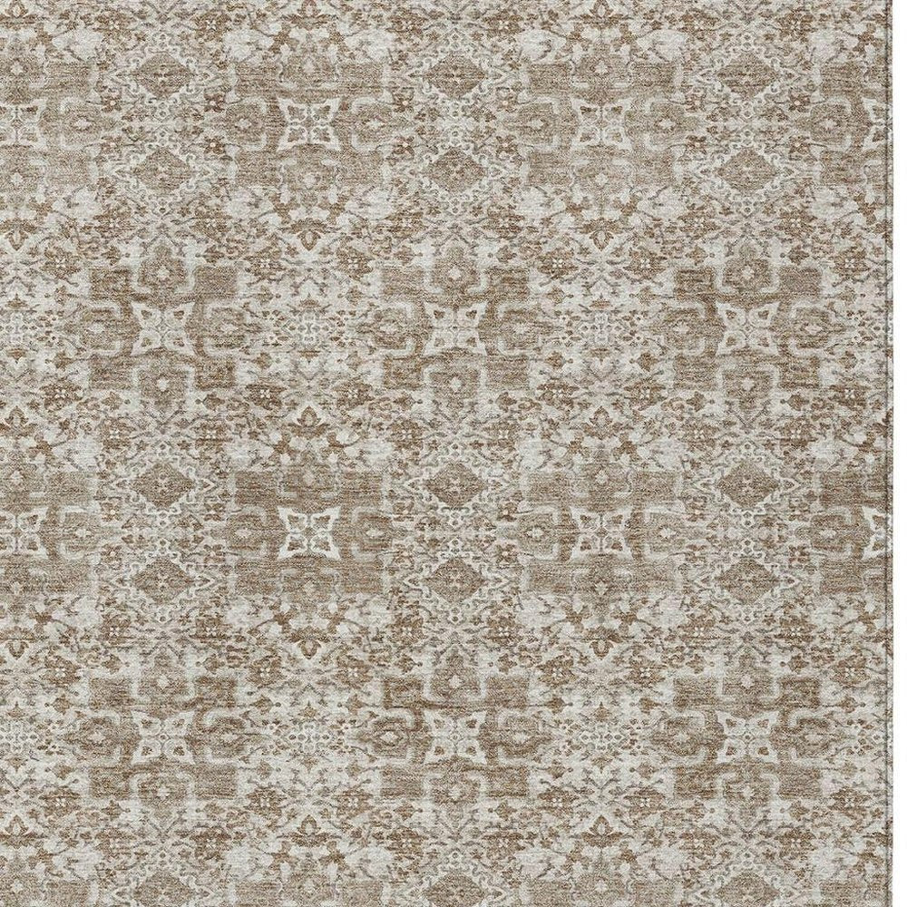10' X 14' Beige And Khaki Oriental Washable Indoor Outdoor Area Rug — view 6