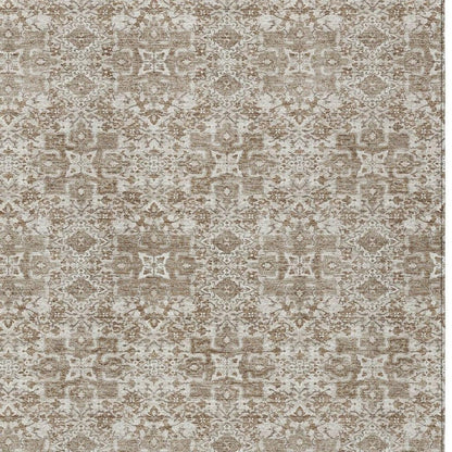 10' X 14' Beige And Khaki Oriental Washable Indoor Outdoor Area Rug