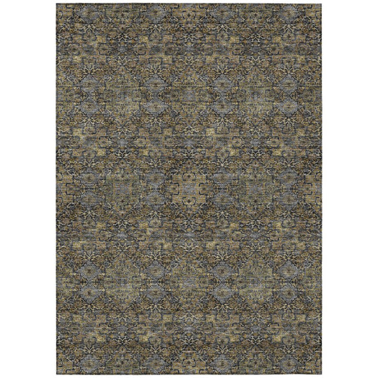 3' X 5' Black And Brown Oriental Washable Indoor Outdoor Area Rug