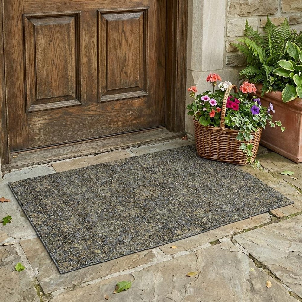 3' X 5' Black And Brown Oriental Washable Indoor Outdoor Area Rug