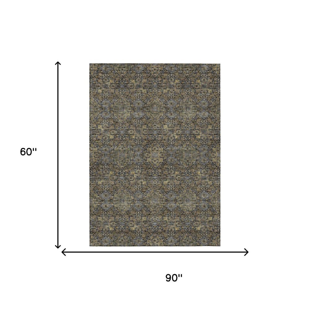 5' X 8' Black And Brown Oriental Washable Indoor Outdoor Area Rug HomeRoots