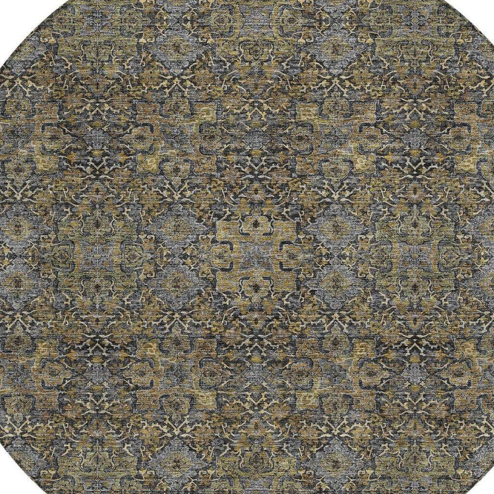 8' Black And Brown Round Oriental Washable Indoor Outdoor Area Rug HomeRoots