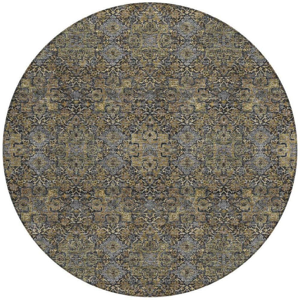 8' Black And Brown Round Oriental Washable Indoor Outdoor Area Rug — view 7