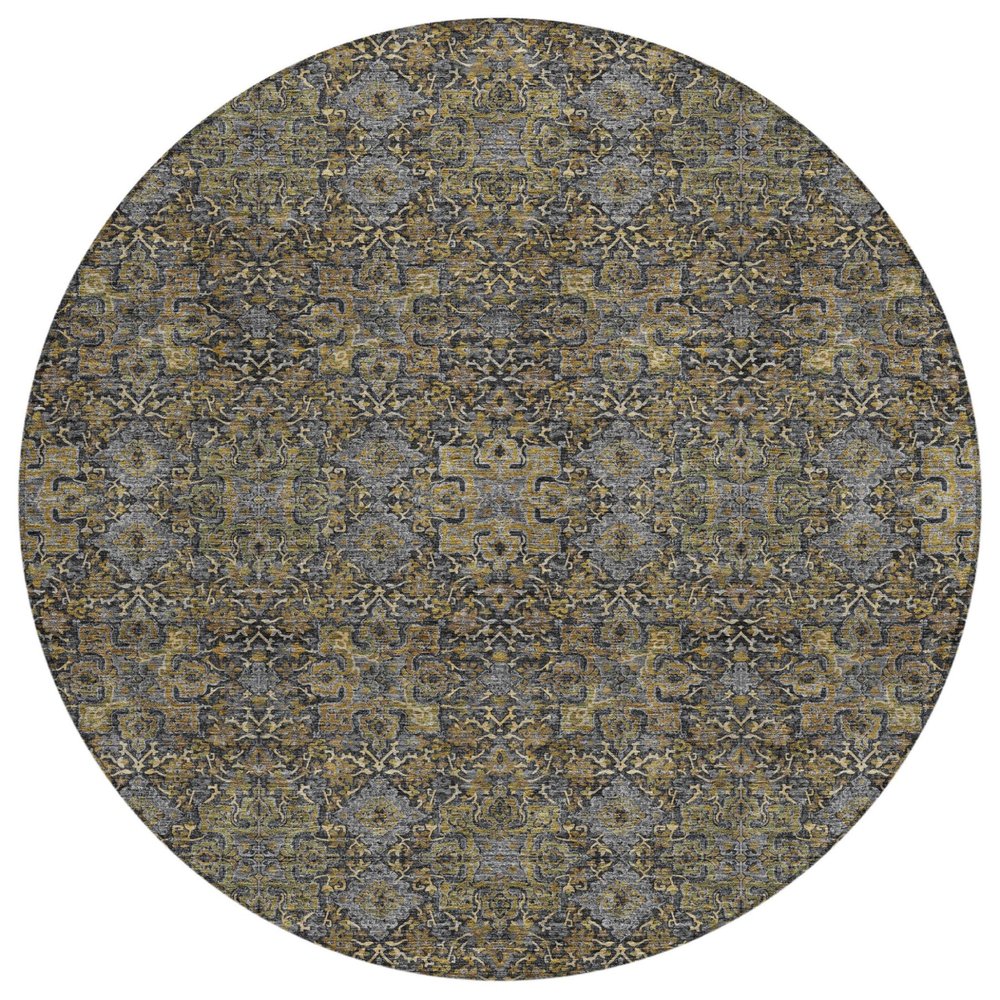 8' Black And Brown Round Oriental Washable Indoor Outdoor Area Rug HomeRoots