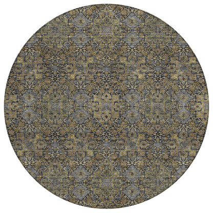 8' Black And Brown Round Oriental Washable Indoor Outdoor Area Rug HomeRoots
