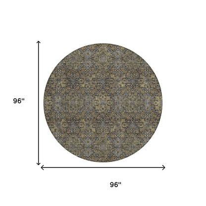 8' Black And Brown Round Oriental Washable Indoor Outdoor Area Rug HomeRoots