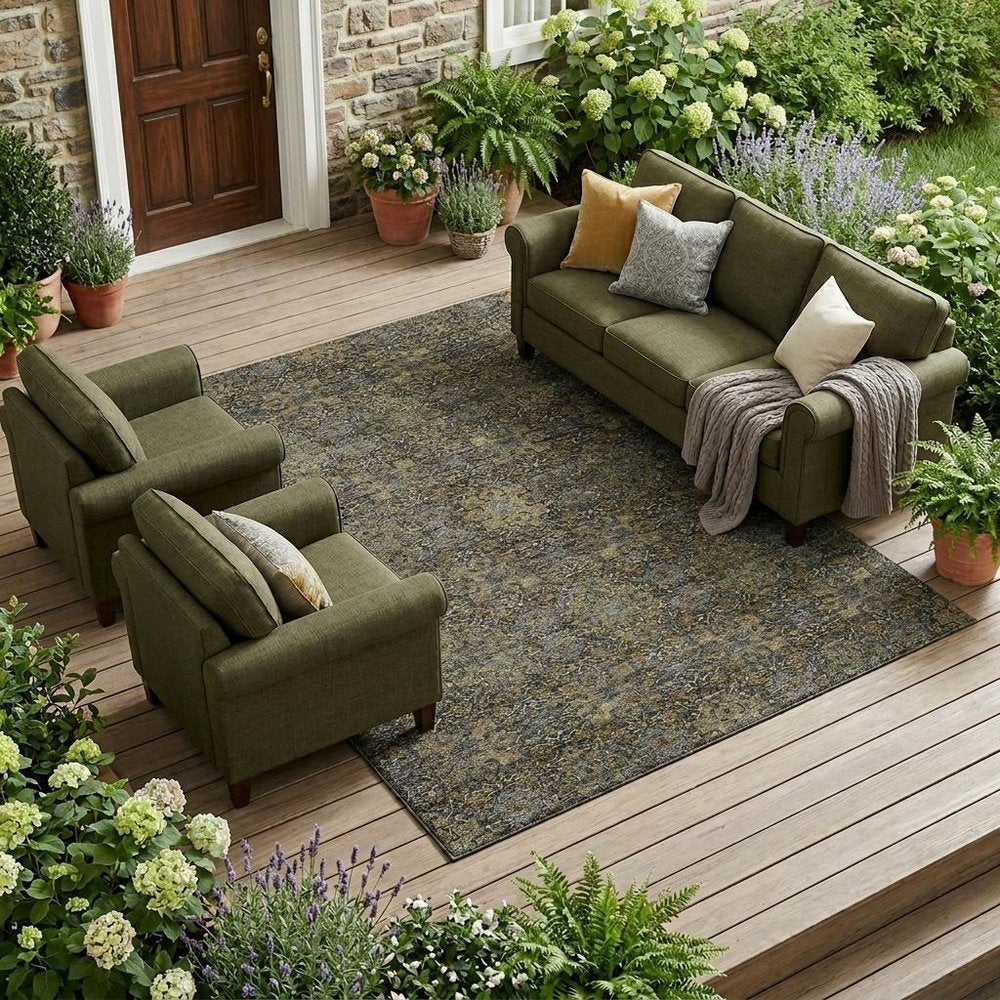 8' X 10' Black And Brown Oriental Washable Indoor Outdoor Area Rug — view 5