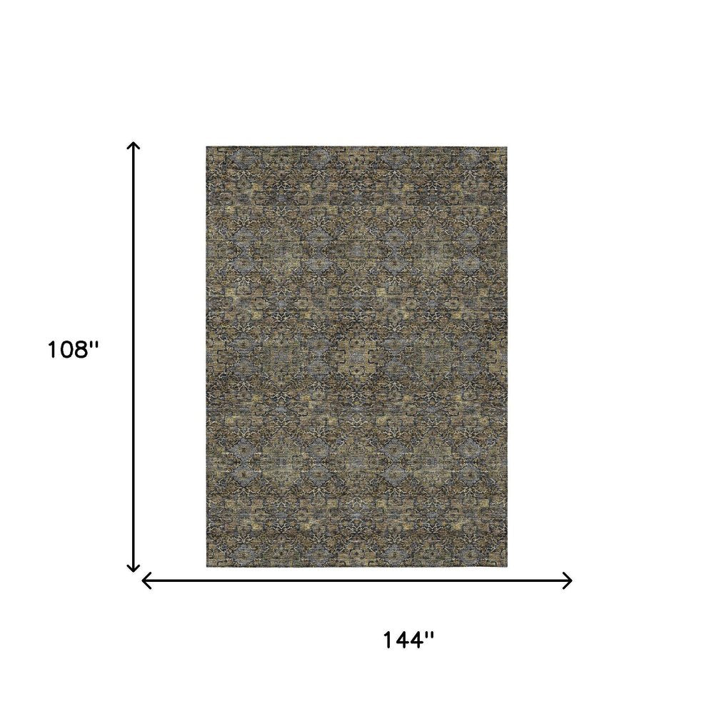 9' X 12' Black And Brown Oriental Washable Indoor Outdoor Area Rug HomeRoots