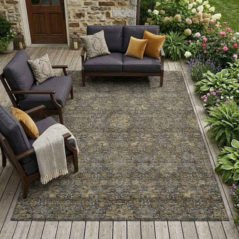 9' X 12' Black And Brown Oriental Washable Indoor Outdoor Area Rug HomeRoots