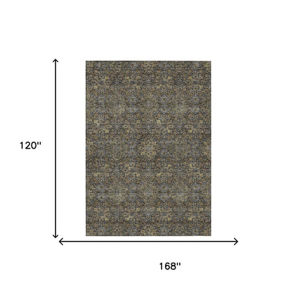 10' X 14' Black And Brown Oriental Washable Indoor Outdoor Area Rug HomeRoots