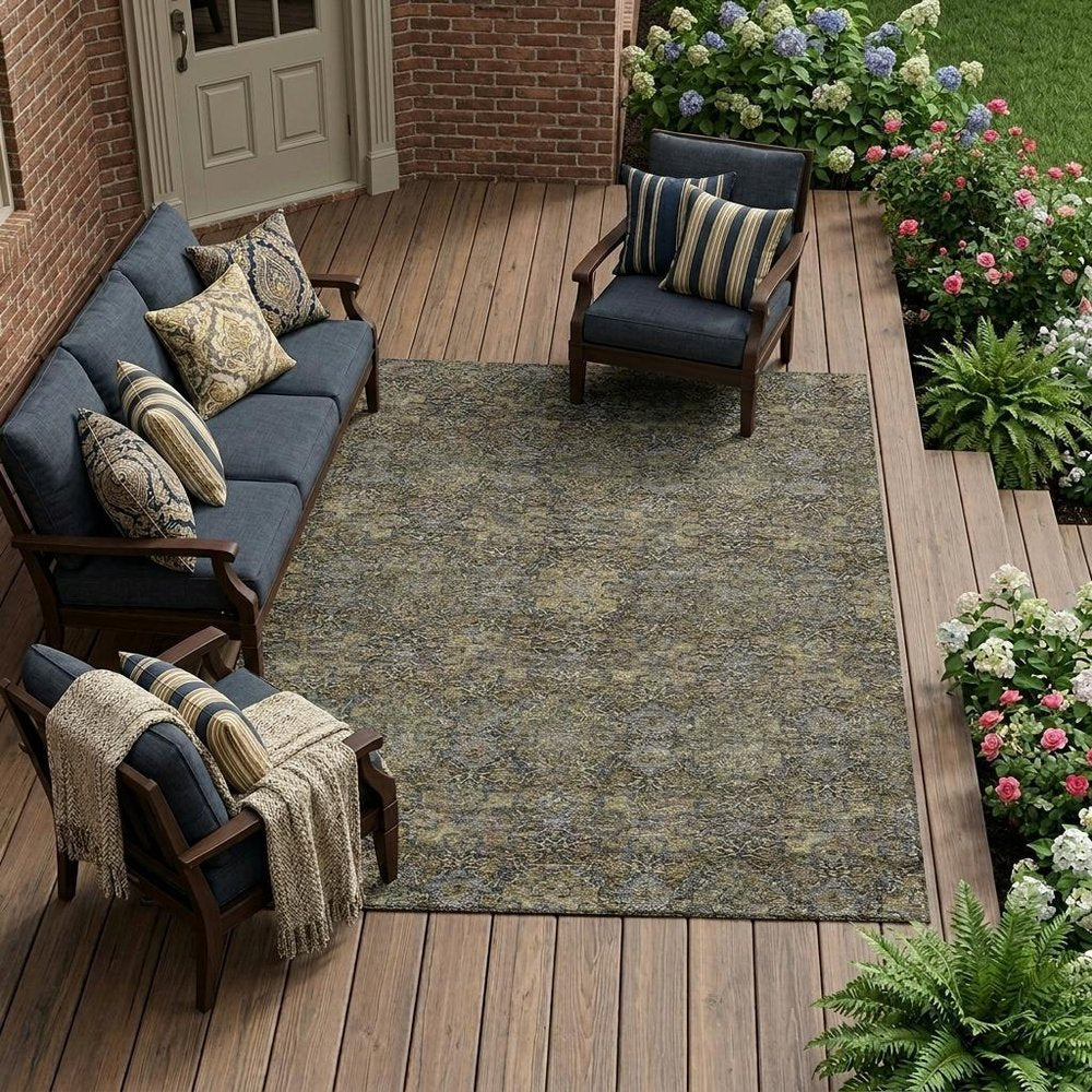 10' X 14' Black And Brown Oriental Washable Indoor Outdoor Area Rug — view 5