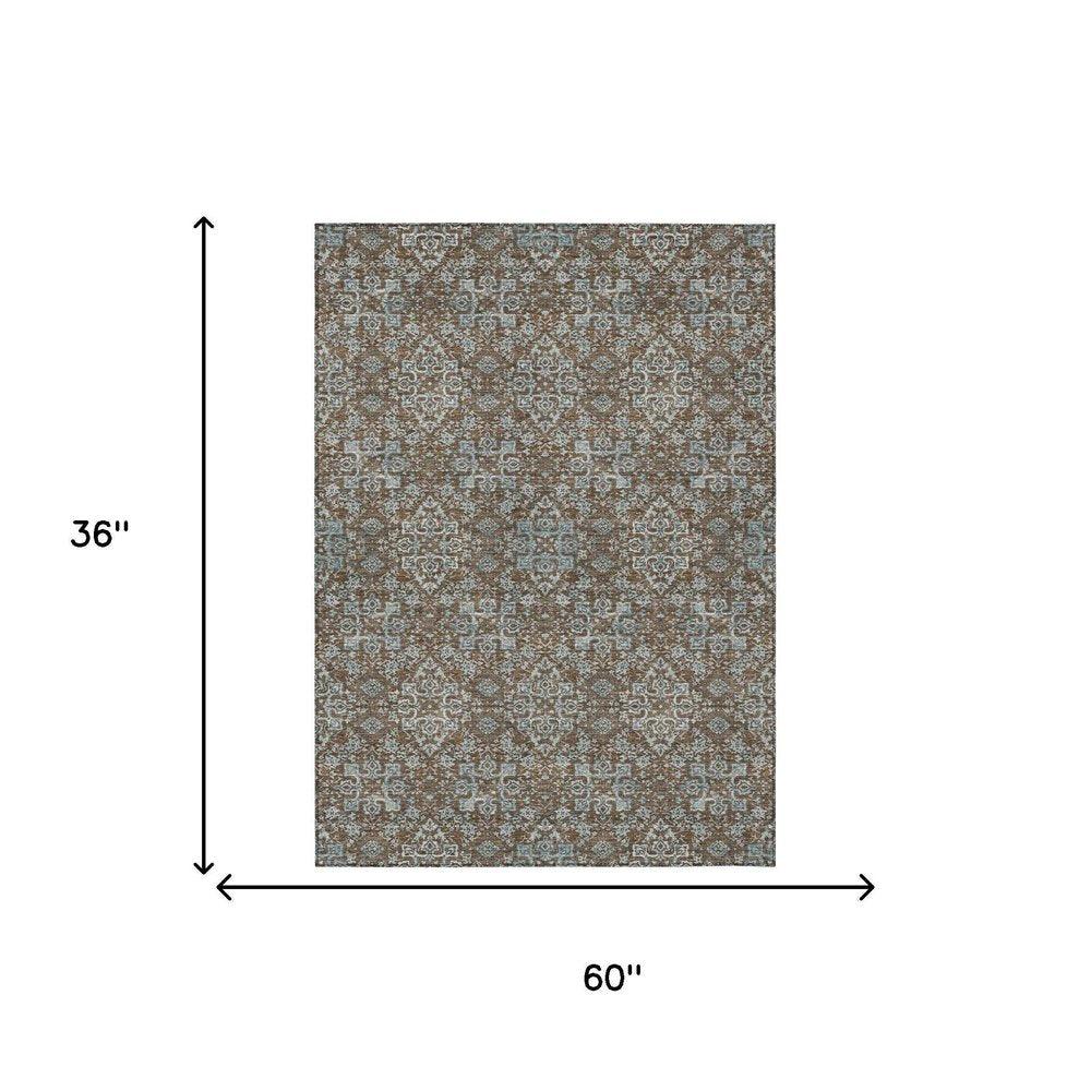 3' X 5' Chocolate And Pearl Oriental Washable Indoor Outdoor Area Rug HomeRoots