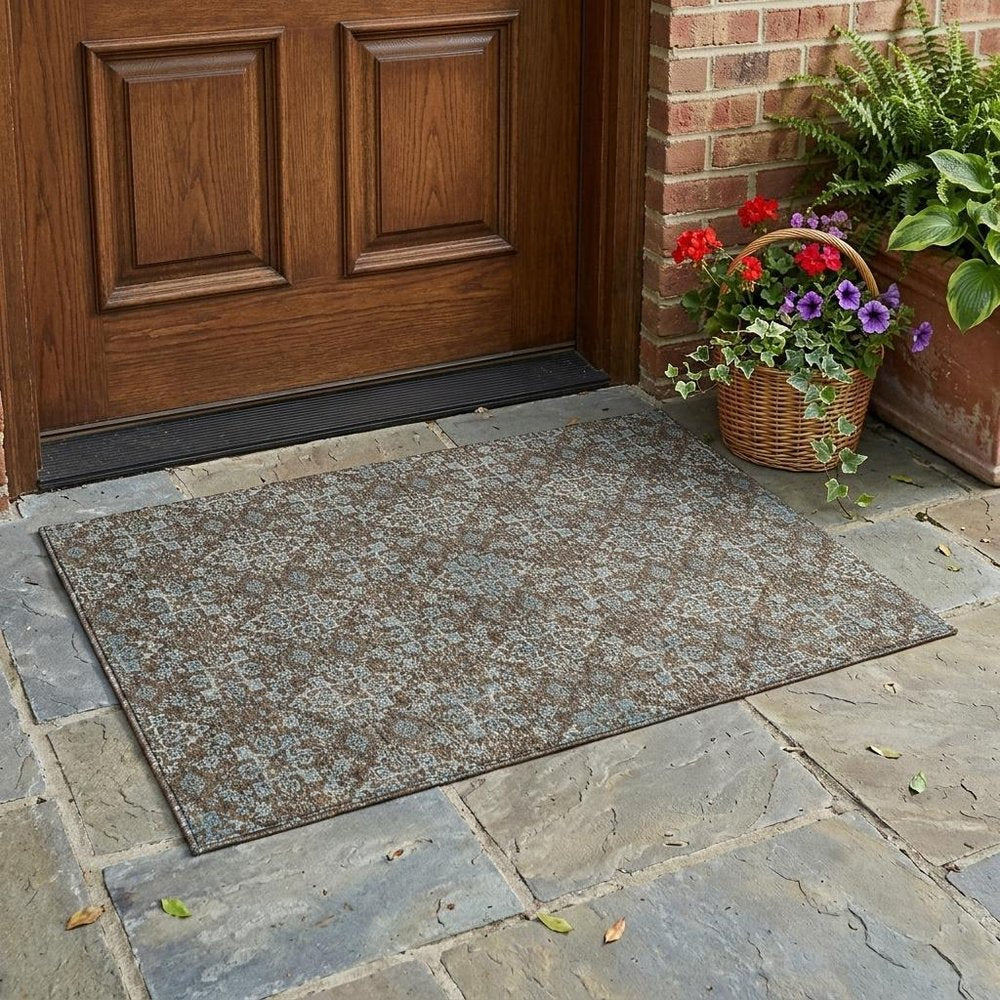 3' X 5' Chocolate And Pearl Oriental Washable Indoor Outdoor Area Rug HomeRoots