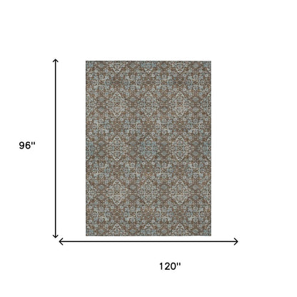 8' X 10' Chocolate And Pearl Oriental Washable Indoor Outdoor Area Rug HomeRoots