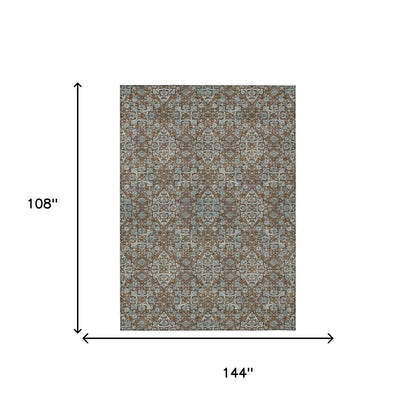 9' X 12' Chocolate And Pearl Oriental Washable Indoor Outdoor Area Rug HomeRoots