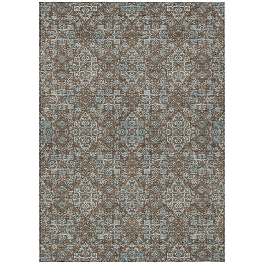 9' X 12' Chocolate And Pearl Oriental Washable Indoor Outdoor Area Rug